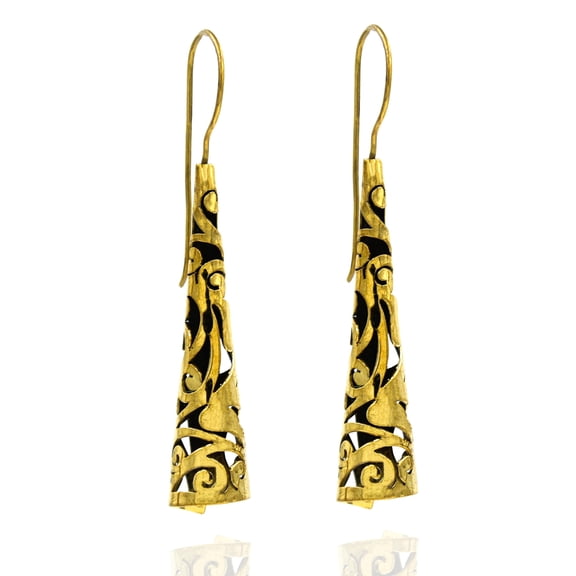 Tibetan Silver Gold-Plated Tribal Drop Earrings for Women, Handmade Minimalist Elegant Jewelry