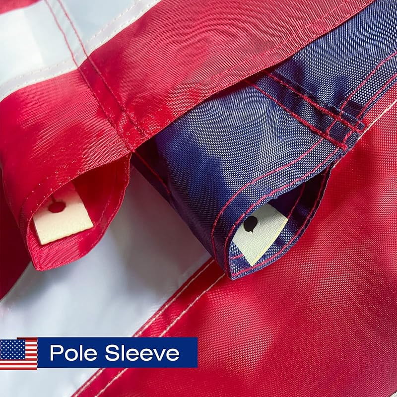 American Flag Pole Sleeve Banner Style USA US Flag Embroidered Stars Sewn Stripes Pole Sleeve Heavy Duty Durable (Flag Pole is NOT Included)