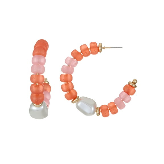 Time and Tru Beaded Hoop Earring, Pink, Coral and Simulated Pearl, 1 Pair