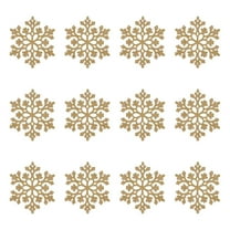 CuiLiyq 12Pcs Christmas Snowflake Ornaments, Gold Glitter Plastic Snowflakes for Christmas Tree, Hanging Snowflake Decorations with Rope for Holiday Party Decor (3.9 Inch)