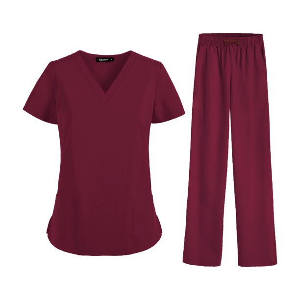 Conjuntos de batas para mujer con bolsillos, ropa de trabajo de verano, trajes de trabajo de enfermería, uniformes de enfermería, conjunto para sala , Rojo, S Yuyangstore Uniforme de enfermera