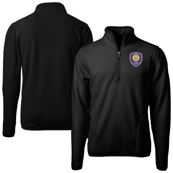 Men's Cutter & Buck  Black Orlando City SC Big & Tall Cascade Eco Sherpa Fleece Quarter-Zip Pullover Jacket