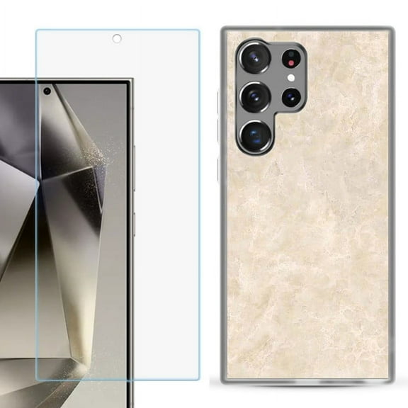 OneToughShield ® Compatible with Samsung Galaxy S24 Ultra, Shockproof Phone Case, with Tempered Glass Screen Protector - Marble / Latte