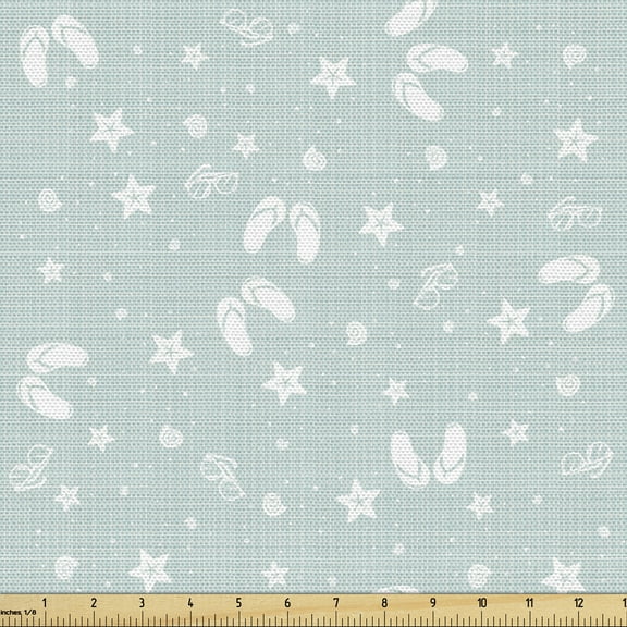 Ambesonne Aqua Fabric by the Yard Upholstery, Beach Theme Sea Star, 3 Yards, Seafoam and White