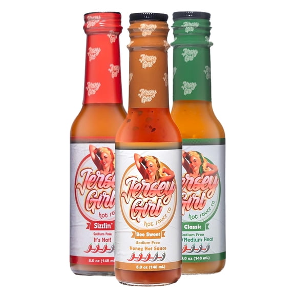 Jersey Girl Hot Sauce 5oz (Variety 3 Pack) No Sodium/Salt Free - All Natural Craft Hot Sauce Sampler Pack