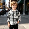 thumbnail image 5 of ZACPNCV Kids Plaid Jacket Vintage Faux Wool Blend Short Coat Soft Casual Long Sleeve Button Front Shirt Jacket Warm Winter Outerwear with Pocket A-Gray, 5 of 9