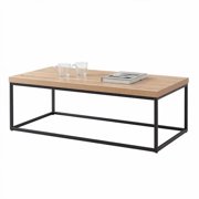 Walnut Coffee Table | Modern Industrial Rectangular Table With Black Metal