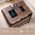 thumbnail image 3 of 25" Tall Modern Nightstand with Charging Station, 23.6'' Wide Wood Bedside Table w/2 Storage Drawers, Large Mid Century End Table for Bedroom, Living Room, Curved Profile Design, Brown, 3 of 7