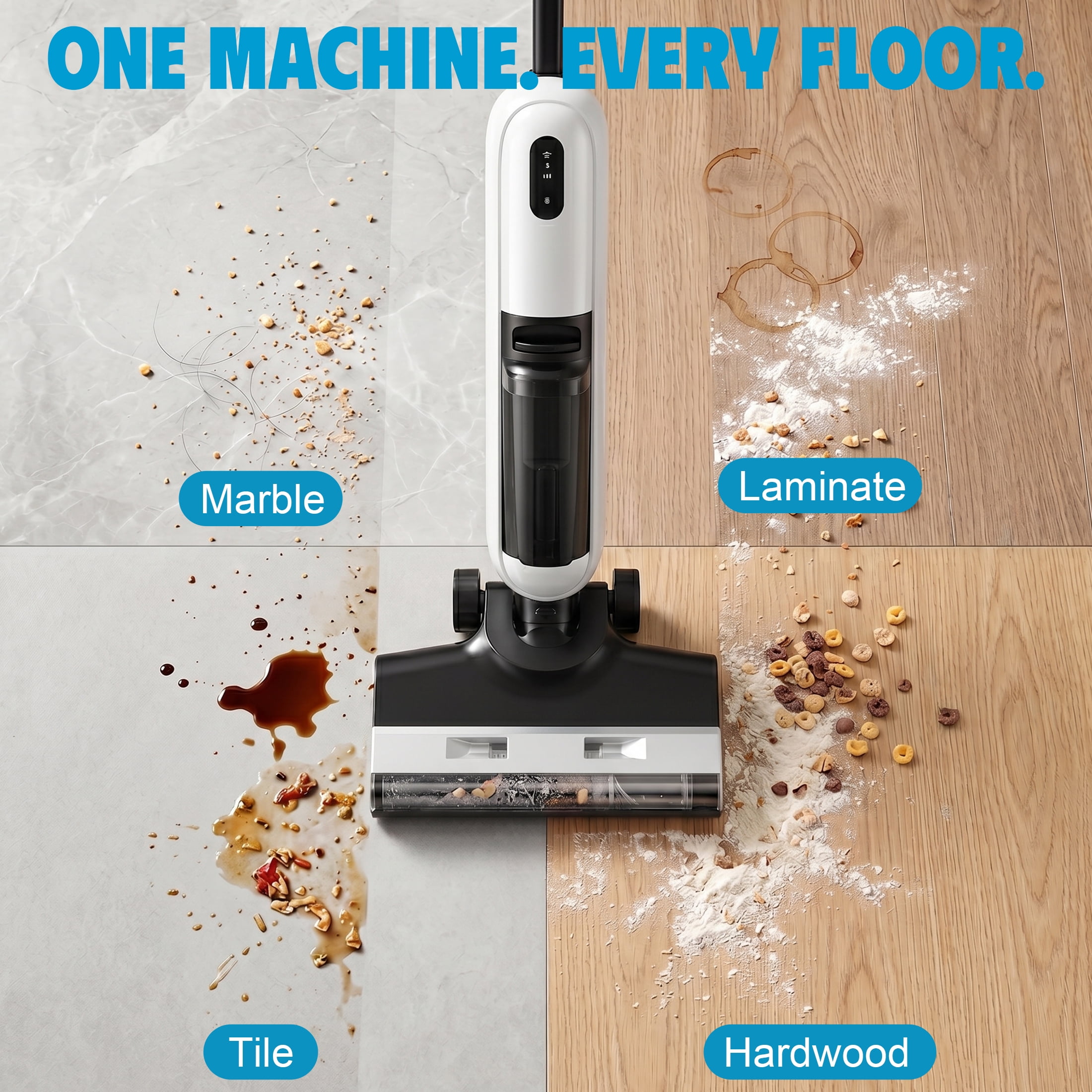 CONCETTA Wet/Dry Vacuum Cleaner of Cordless Design, Powerful Suction, Auto Self-Cleaning, Edge Clean, White