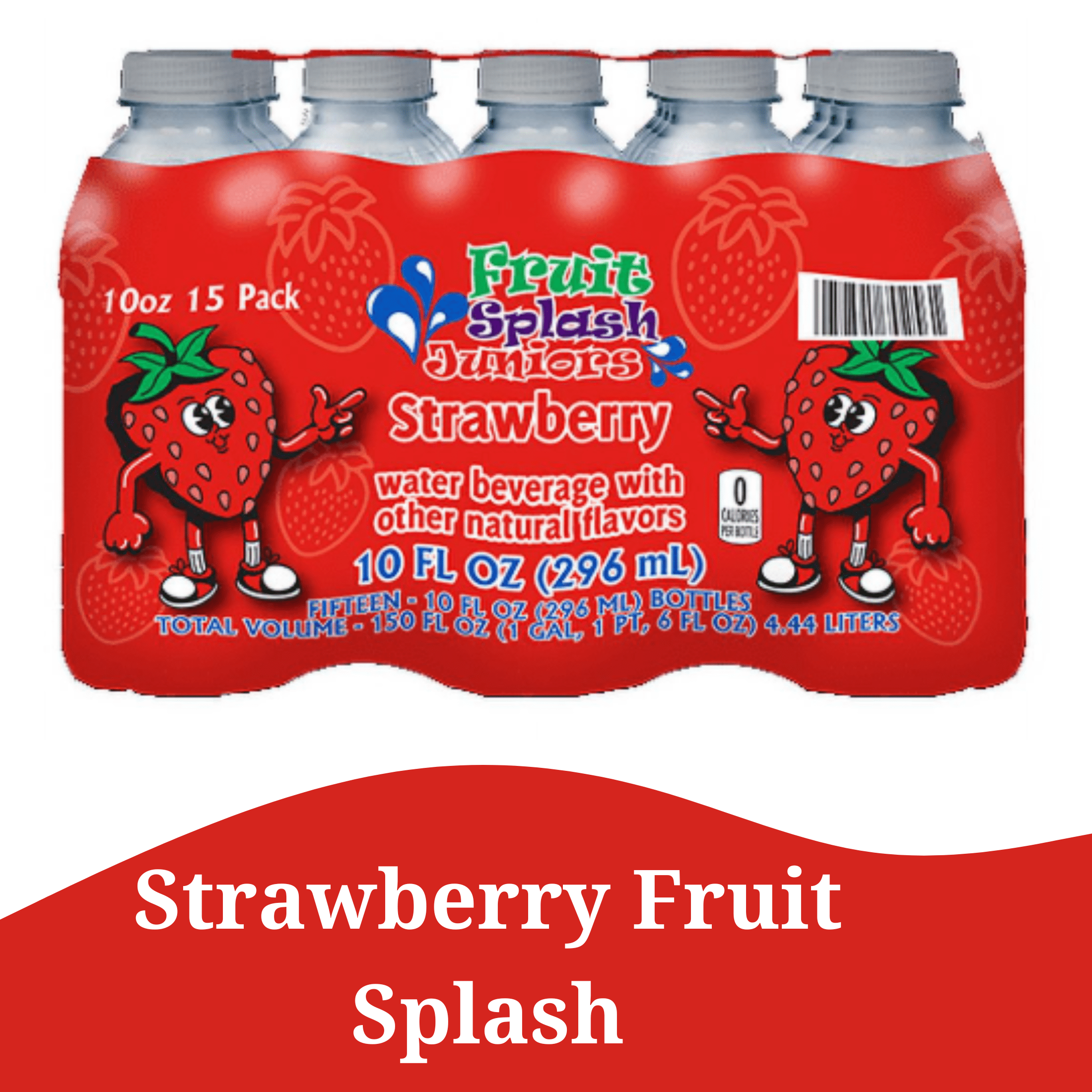 (12 pack) Fruit Splash Juniors, Water Bottles, Strawberry, 10 fl oz, 15 Pack Bottles