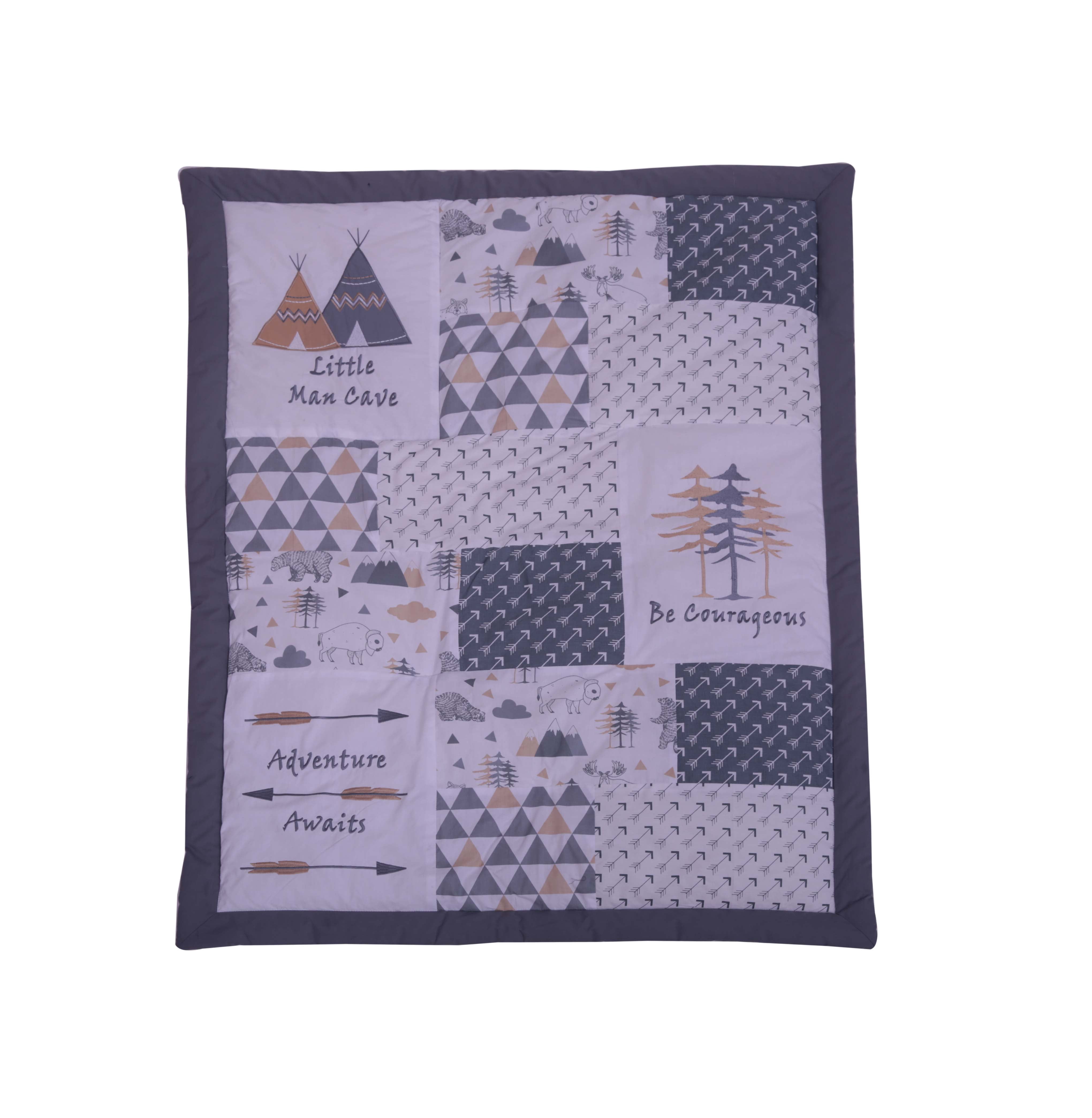 Bacati - Woodlands Grey/Beige Neutral Cotton Crib set with Diaper Stacker, 4 Pcs