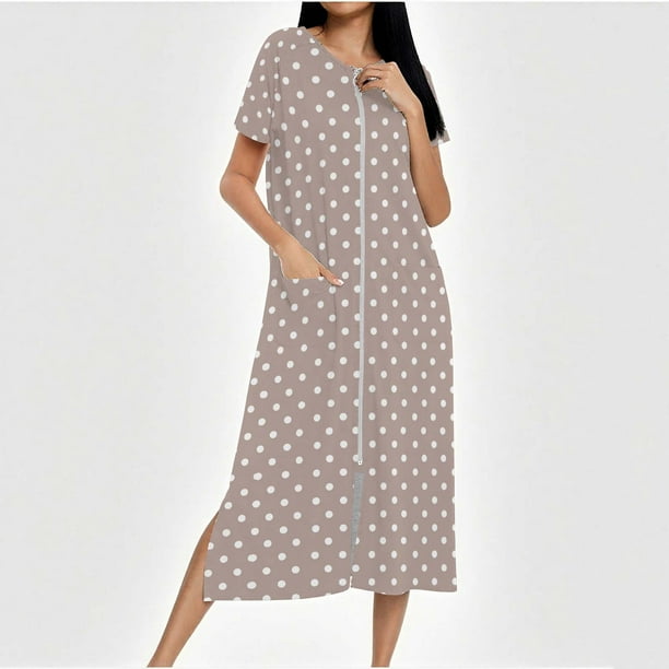 Camisón largo con cremallera para mujer, bata de punto, largo completo, color degradado, con bolsillos