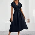 thumbnail image 2 of SMihono Womens V Neck Maxi Dresses Summer Elegant Bohemian Holiday Dress Batwing Sleeve High Waist Resort Wear Sundress Navy XL, 2 of 9