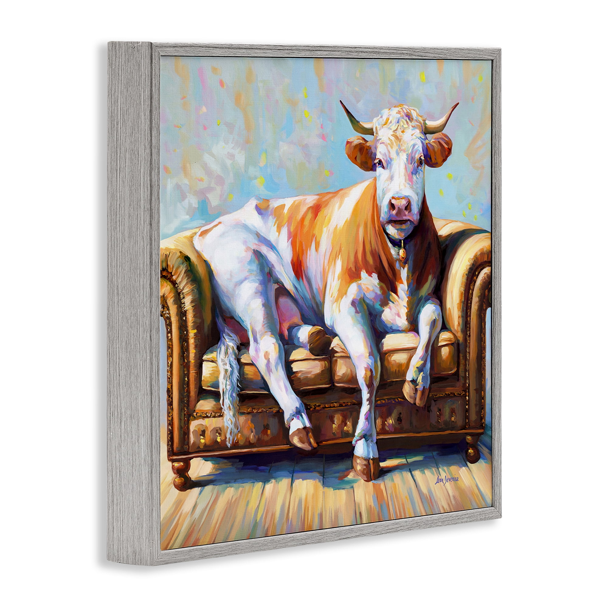 Stupell Industries Cow's Day Off Animals & Insects Painting Gray Framed Art Print Wall Art, 12 x 12