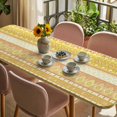 thumbnail image 3 of Yellow Khaki Boho Table Cloths for 8 Foot Rectangle Tables, Vintage Ethnic Tribe Abstract Art Patio Waterproof Elastic Fitted Tablecloths, Washable Rectangular Table Cover for Camping, 3 of 8