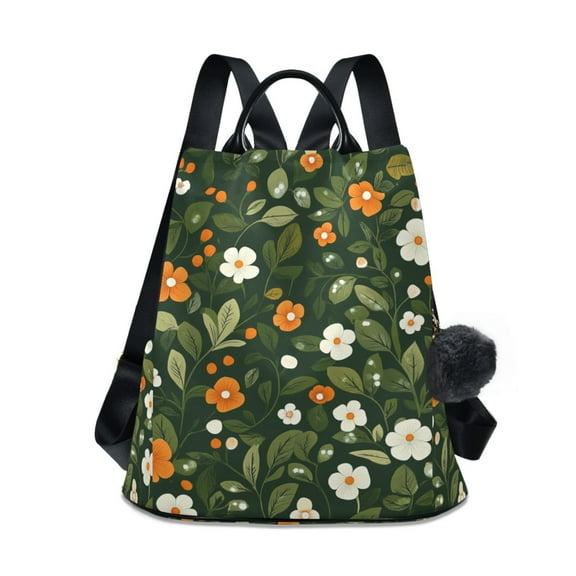FORMRS Women's Travel Backpack Purse Anti-theft Hidden Pockets Casual Shoulder Bag, Green Flowers Pattern