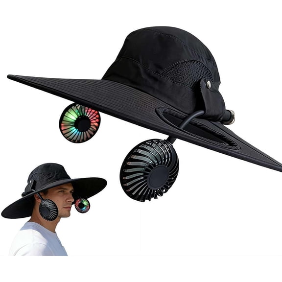 Portable 2-in-1 Sun Hat with Fan, UPF 50  Wide Brim Fishing Hat with Detachable Neck Fan, 8000 RPM Rechargeable, for Outdoor