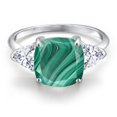 thumbnail image 3 of Gem Stone King 10K White Gold Green Malachite and White Moissanite Engagement Ring for Women | 5.94 Cttw | Cushion 10MM | Gemstone Birthstone | Size 9, 3 of 6
