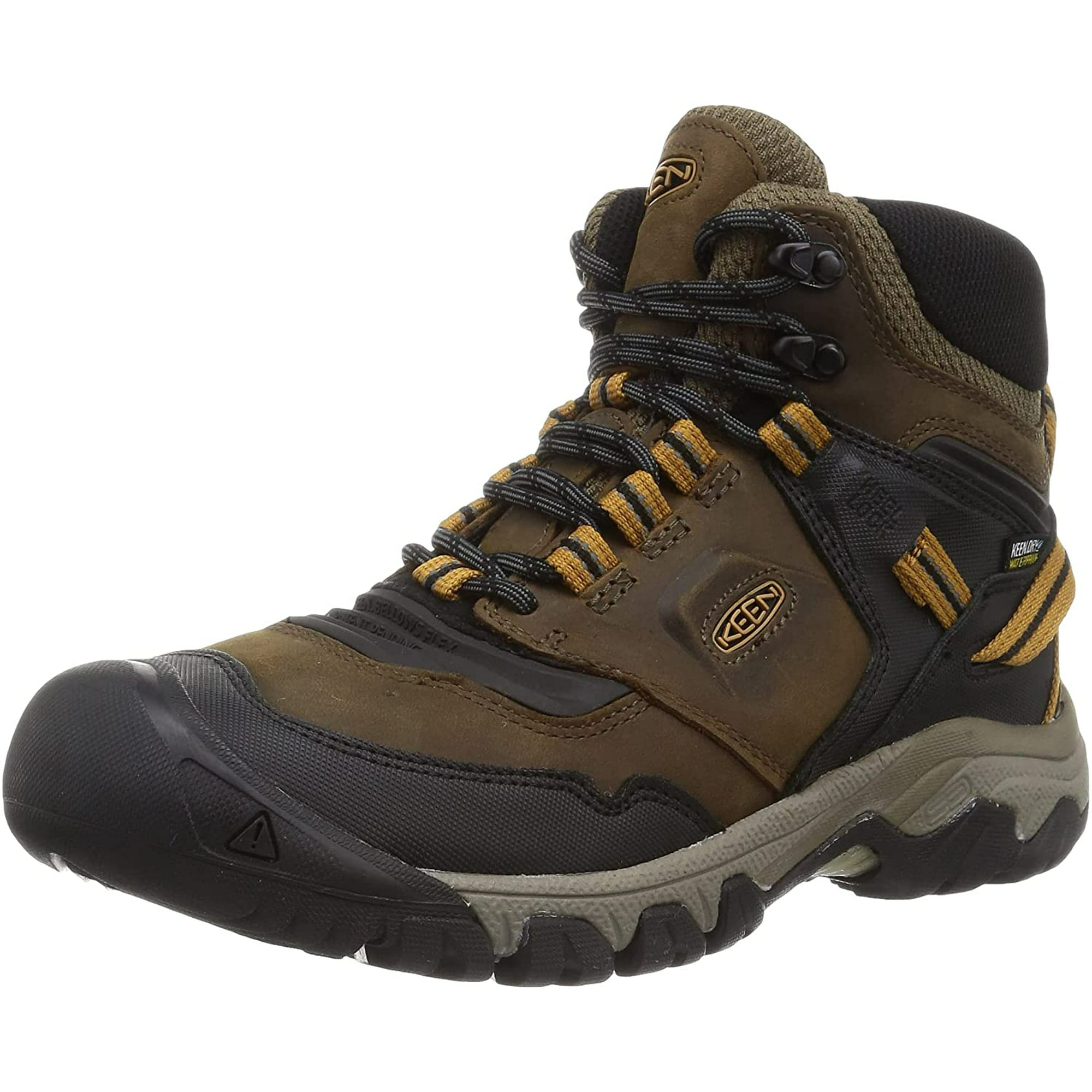KEEN Mens Ridge Flex Mid Height Flexible Waterproof Hiking Boots 10  Bison/Golden Brown