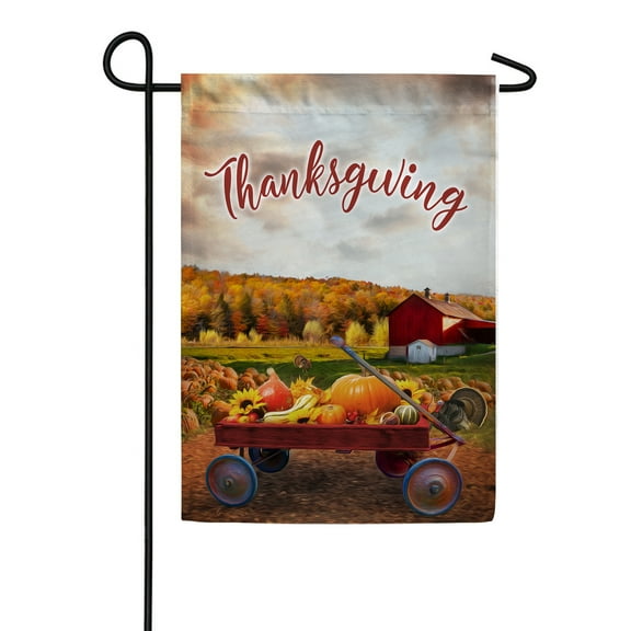 America Forever Thanksgiving Fall Harvest Garden Flag 12.5 x 18 inches Summer Farm Red Barn Countryside Pumpkin Sunflower Vegetables Double Sided Seasonal Yard Outdoor Decorative Rustic Garden Flag