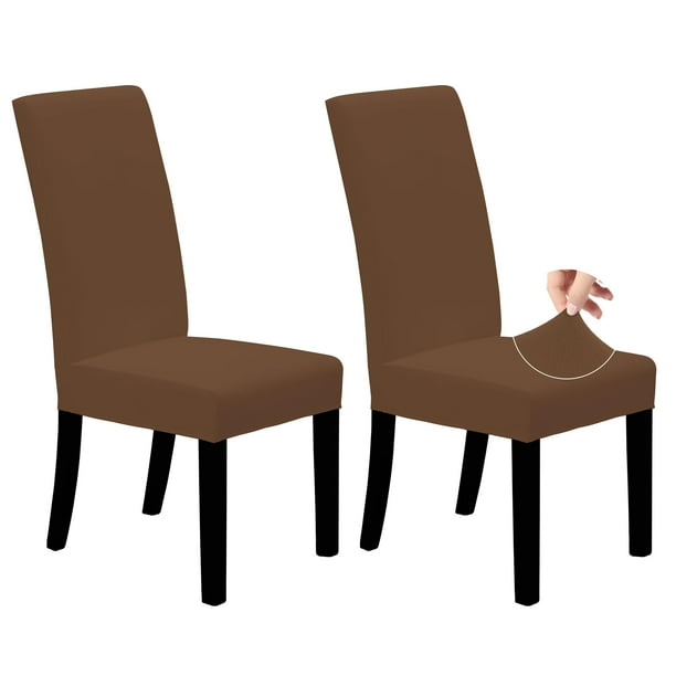 Fundas elásticas para sillas de comedor, color marrón, fáciles de usar, juego de 2