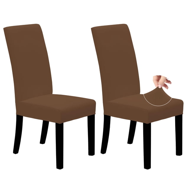 Fundas elásticas para sillas de comedor, color marrón, fáciles de usar, juego de 2
