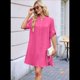 thumbnail image 5 of Vestido Camisero de Verano para Mujer, Informal, de Corta, con Botones y Cuello en V, Talla Grande Rosa Roja S, 5 of 6