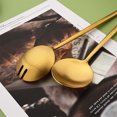thumbnail image 4 of Salad Serving Utensils Set 2 Pcs 11.4 Inch Long Handle Stainless Steel Spoon Fork Gold Matte Finish (gold ), 4 of 7