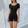 thumbnail image 5 of Yigetop Combinaison de Sommeil Extensible Col Rond Manches Courtes Côtelée Ajustée Confortable Quotidienne Décontractée Maison & Extérieur Pyjama Combinaison Noire G, 5 of 5