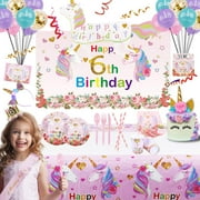 Unicorn Birthday Decorations for Girls, 1-9 Years Old Unicorn Party Supplies Set Include Backdrop Balloons Banner Tablecloth Cake Topper Headband 10pcs Tableware Invitation Cards Candy Box