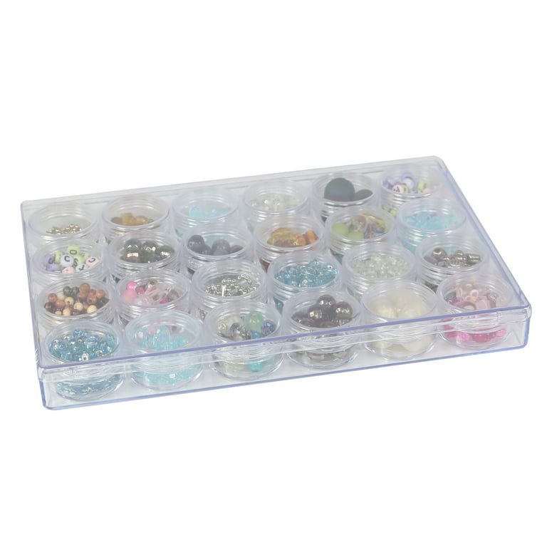 Everything Mary Plastic Bead Storage Case with 24 Jars, Clear, (Single)