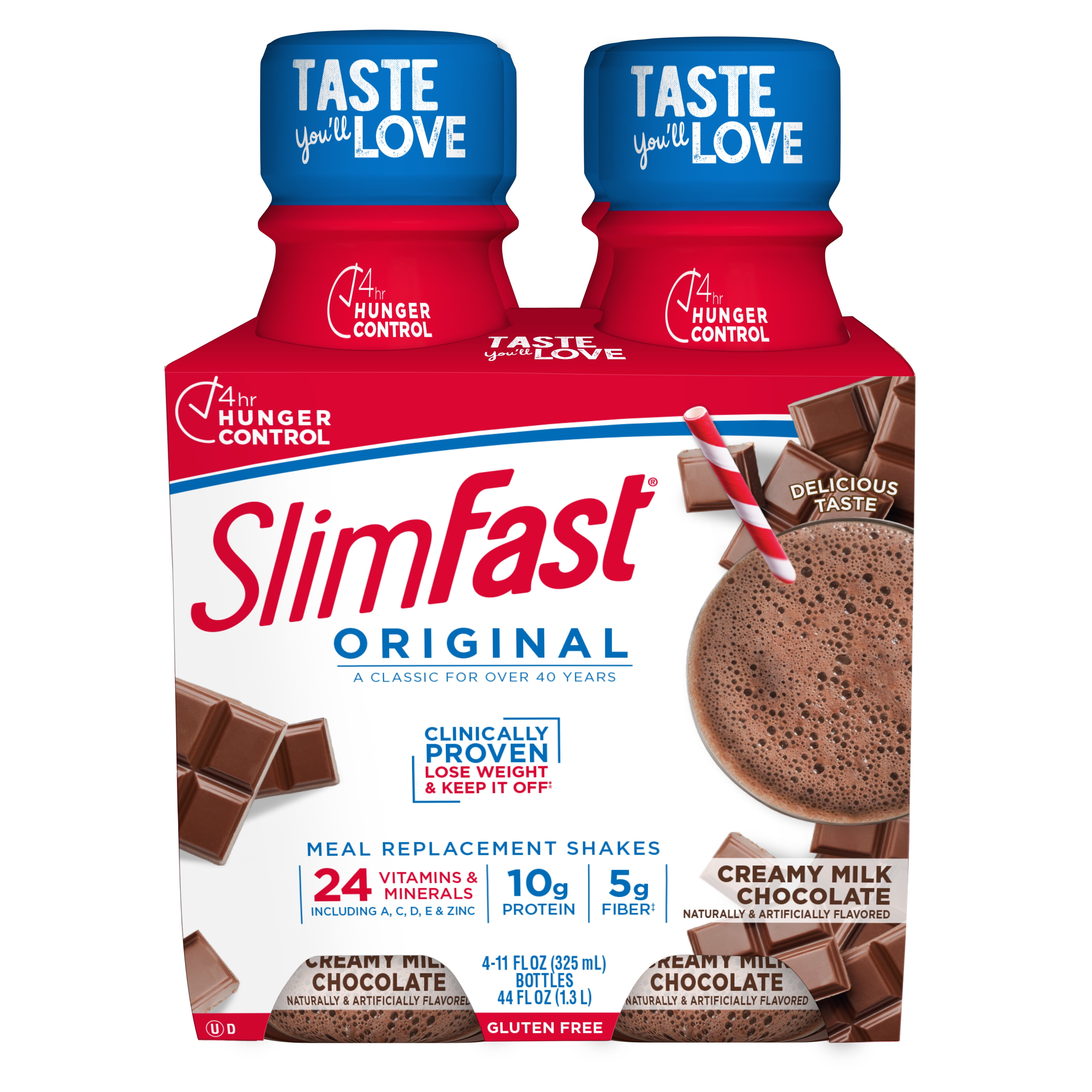 SlimFast Original Creamy Milk Chocolate Meal Replacement Shakes, 4 count, 11 fl oz