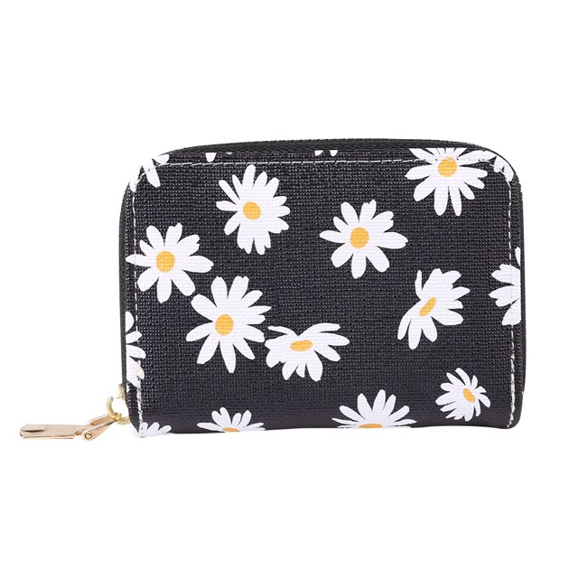 Sywqhk Moda Mujer Pu Margarita Flor Tarjeta Oaganizer Casual Señoras Cartera (Negro) Sywqhk Para estrenar