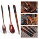 thumbnail image 3 of Juego de cubiertos de madera 2X, juego portátil de madera, palillos, cuchara, tenedor, vajilla con hilo trenzado negro, 3 of 8
