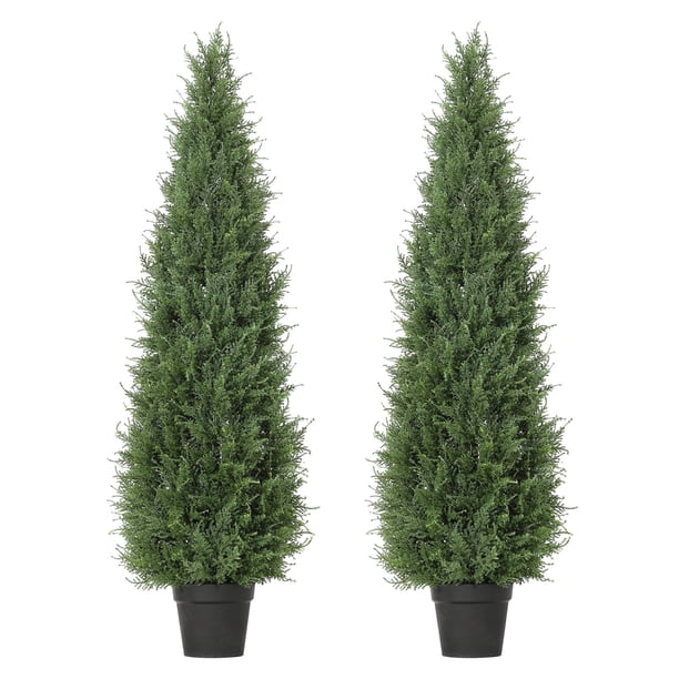 QinaQin Set de 2 árboles topiarios de cedro en espiral, plantas artificiales para exterior con maceta, ideales para porch, patio, jardín, entrada o decoración de eventos