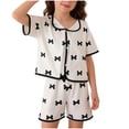 thumbnail image 2 of Zpanxa Ensembles pour Tout-Petites Filles Enfants Imprimé Cœur Manches Courtes Col à Revers Ensemble de Pyjama 6-7 Ans, 2 of 6