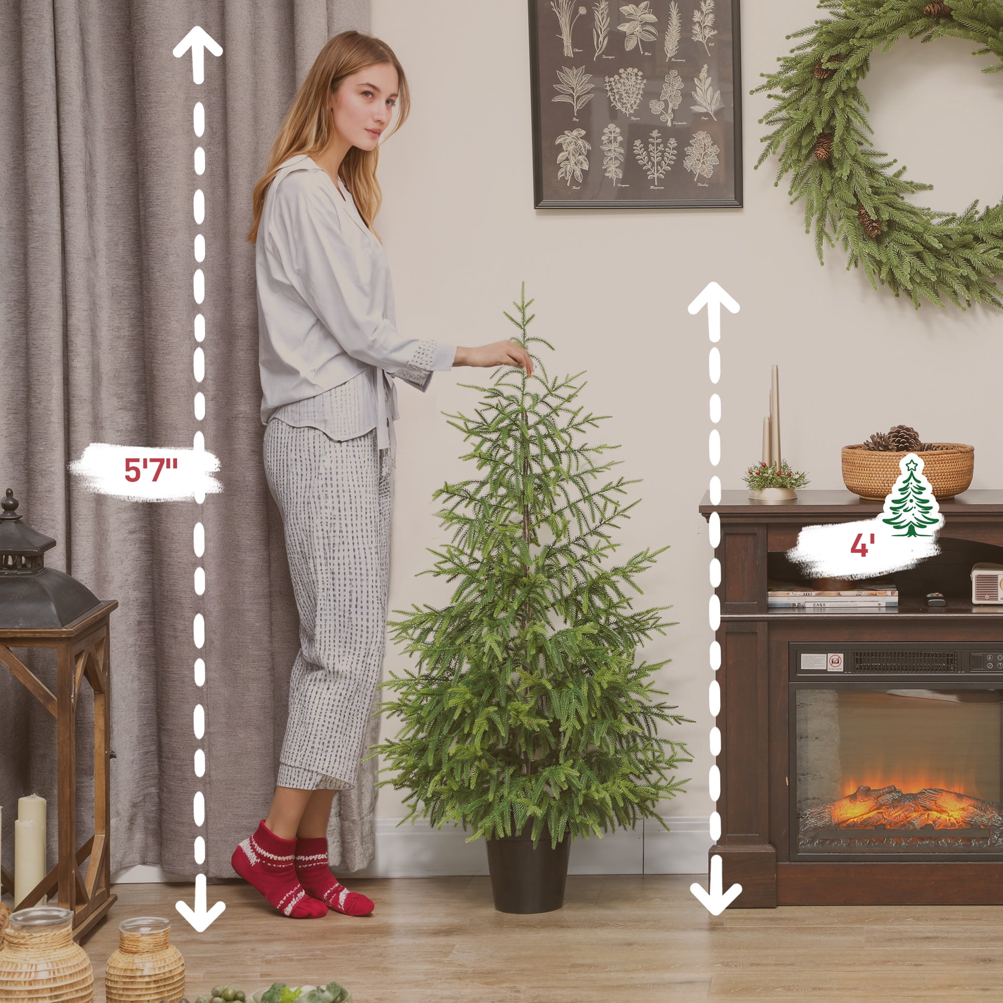Astoutdoor Set of 2 Artificial Christmas Trees, 4 ft Norfolk Pine, 133 Tips, Green Plastic