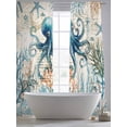 thumbnail image 5 of Nautical Teal Sheer Curtains 108 Inch Long 2 Panels, Octopus Ocean Coral Starfish Coastal Map Light Filtering Rod Pocket Curtains, Sheer Voile Drapes for Living Room Bedroom, 52"x108", 5 of 8