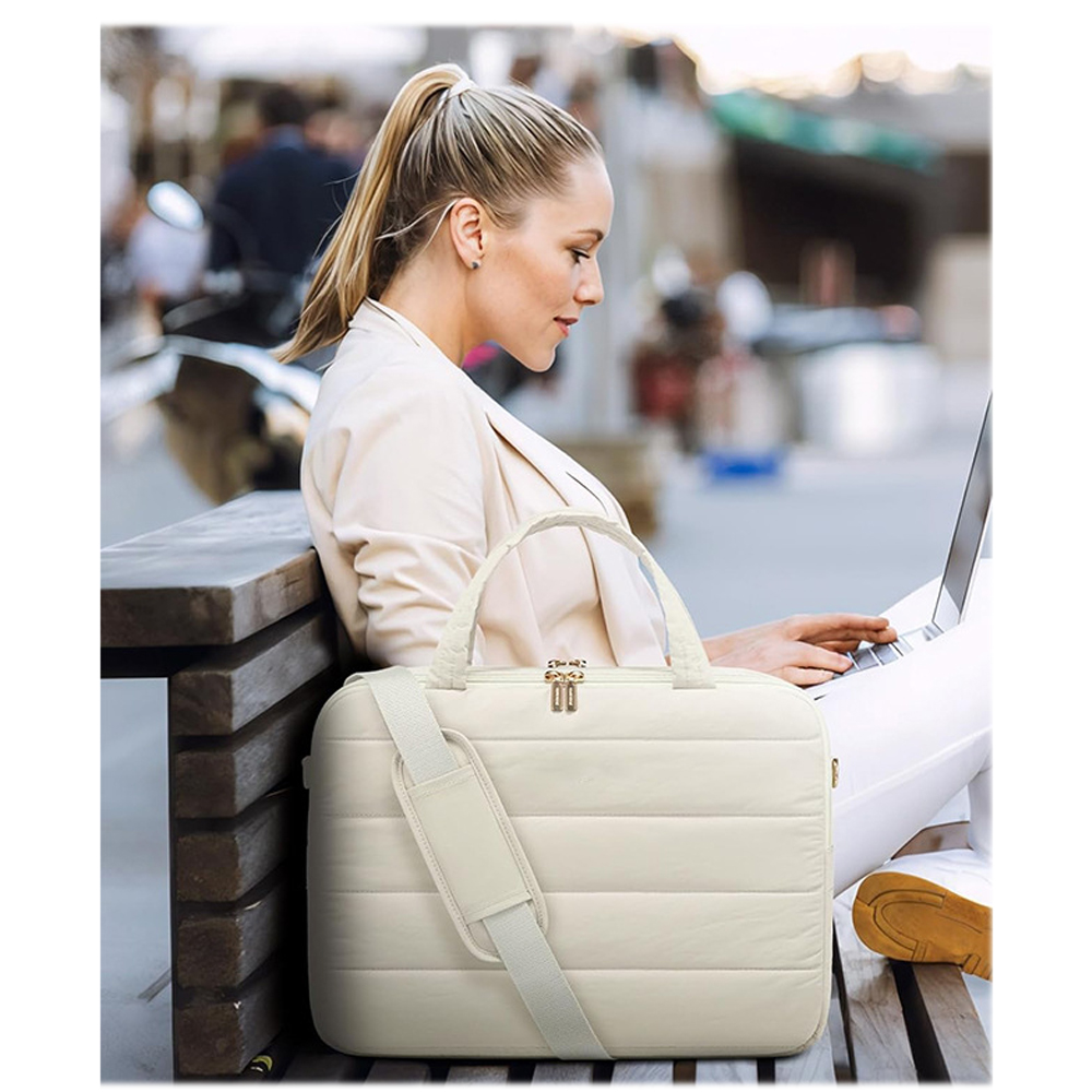 Laptop Bag for Women, Puffer Tote Bag for Work 15.6 Inch Large Computer Briefcase for Teacher Nurse, Quilted Lightweight Casual Shoulder Bag For Travel, Daily