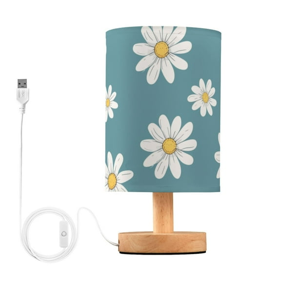 Daisies Floral Flowers Table Lamp USB Bedside Desk Nightstand Lamp Printed Gifts Small Lamp Wood Base for Bedroom Living Room Kids Room College Dorm