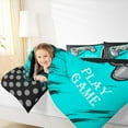thumbnail image 4 of Manfei Gamer Gaming Queen Comforter Set,Gamepad Controller Bedding Sets,Cyan Graffiti Bedding Comforter Set For Teens,Microfiber Bedroom Decor Reversible,3pcs, 4 of 8