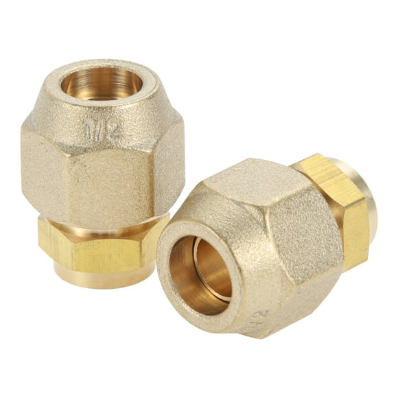 Unique Bargains 2 Pcs Brass Pipe Fittings for Air Conditioning 1/2" Male Threaded Connector with Nut Brass Pipe Extension Joint Connectors