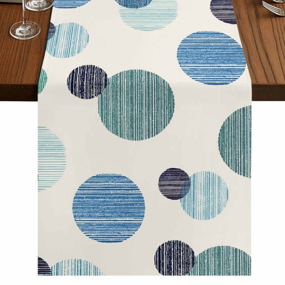 Table Runners 120 Inches Long Dress Scarves, Abstract Geometric Farmhouse Coffee/Dining/Kitchen Table Runner for Living Room, Farmhouse Vintage Polka Dot Teal Blue 13x120 Inch