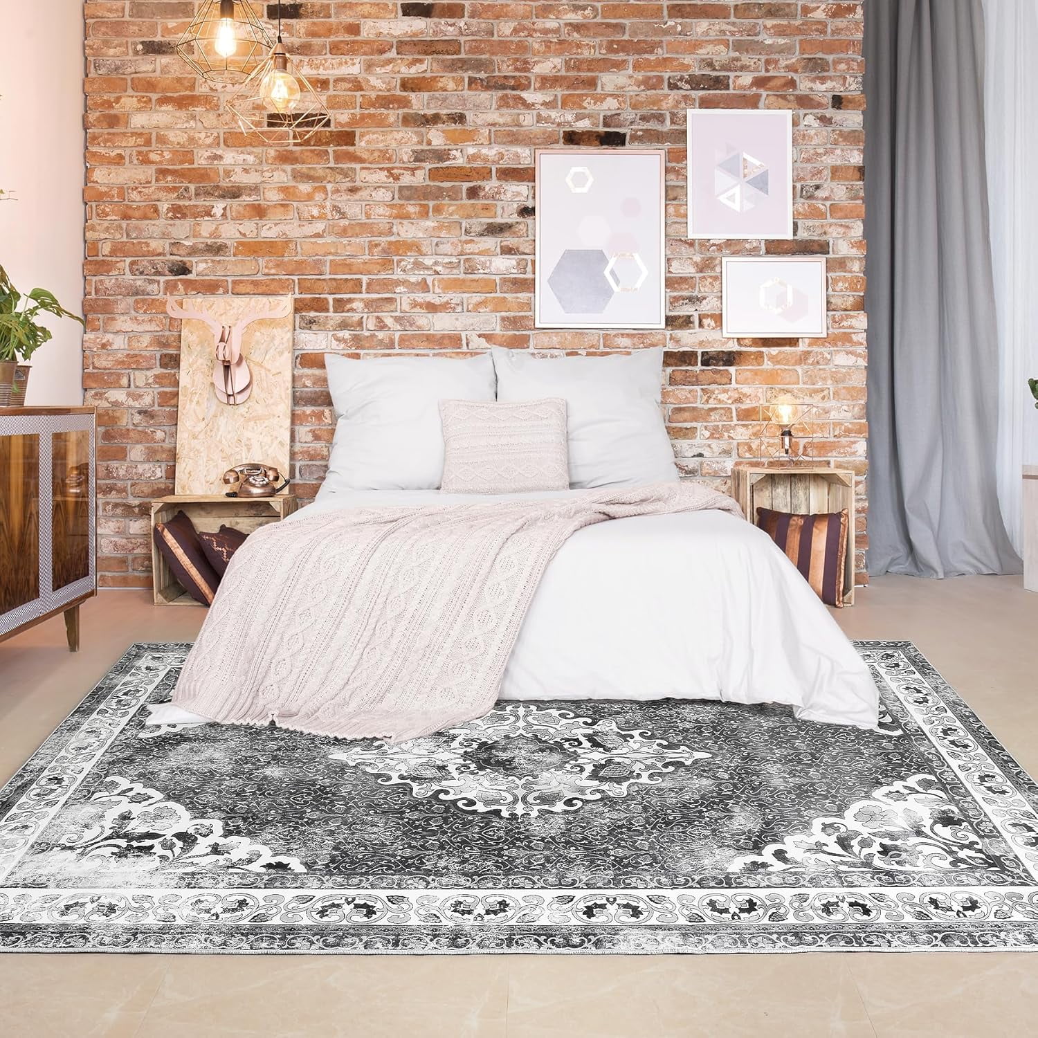 YJ.GWL Area Rugs Vintage Rug for Living Room Bedroom Indoor Mat Carpet Home Decor,4'x6',Grey