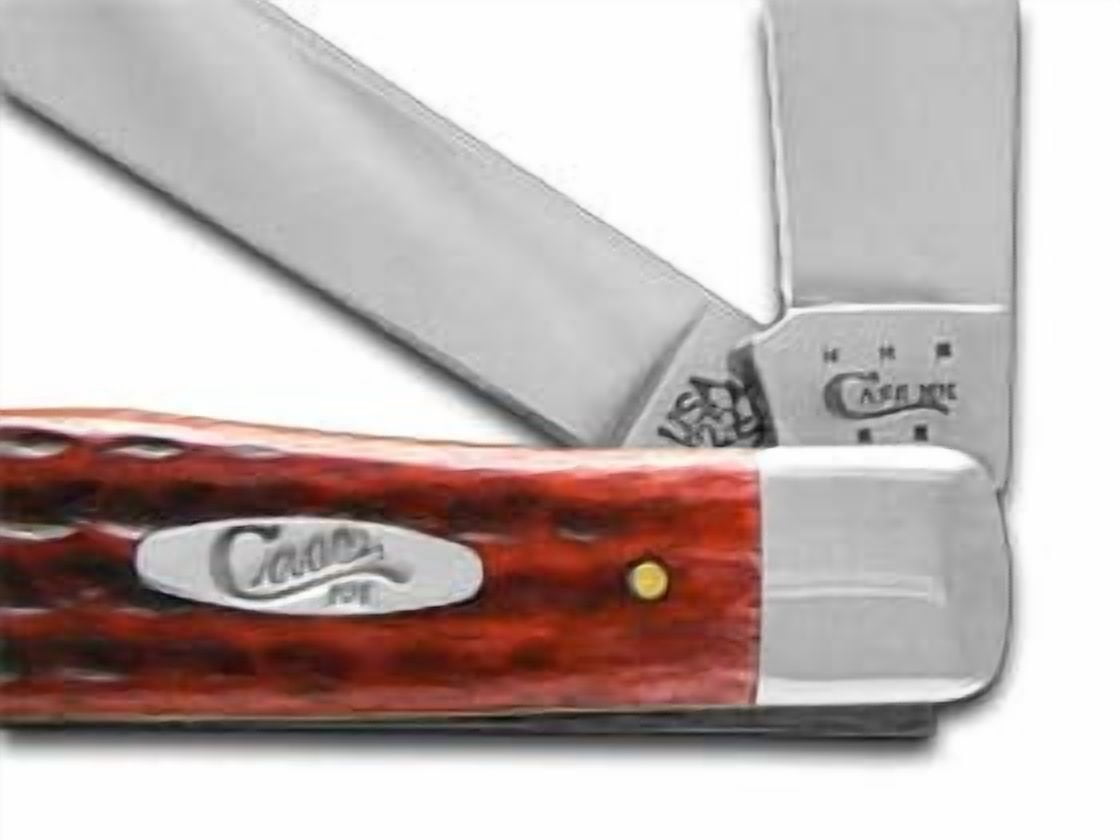 Case Jigged Old Red Bone Pocket Worn Trapper Folding Knife - Stainless Steel Blade - Red