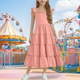 thumbnail image 2 of Diufon Girls Maxi Dress Summer Casual Cap Sleeve A Line Sundress Ruffle Hem Flowy Dress for Tween 3-13 Years, 2 of 9