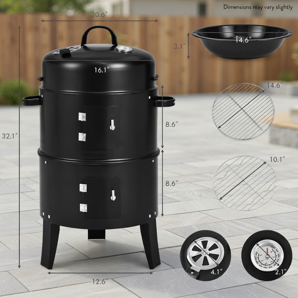 Resenkos Outdoor Patio Barbecue Cooker, Outdoor Grills,3-in-1 Charcoal BBQ Grill Cambo with Built-in Thermometer