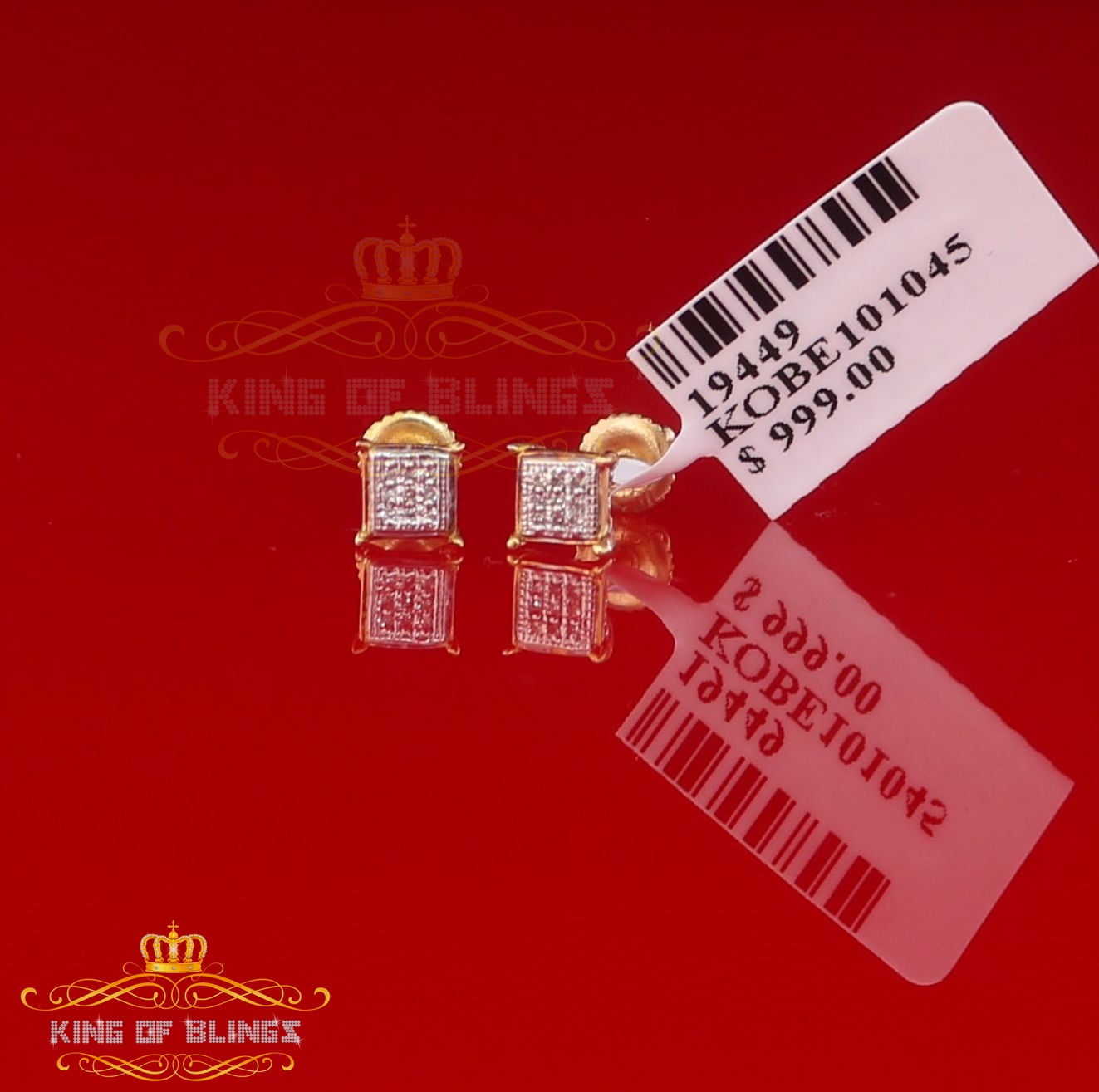 King of Bling's 10K Real Yellow Gold with 0.05CT Real Diamonds Men's/Women's stud Square Earring
