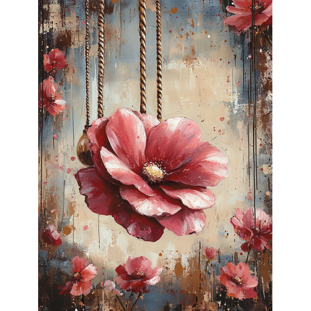 Qisvanset 12x16 Inch 2D Flat Framed Canvas Art, Earth Tone Carousel Horse Watercolor Muted Pink Girl Nursery Wall Art