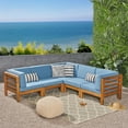 thumbnail image 2 of GDF Studio Ravello Outdoor V-Shaped Acacia Wood Sectional Sofa Set with Cushions, Brown, 2 of 8